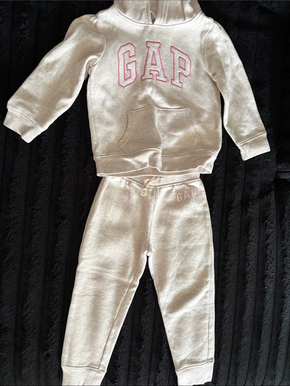 GAP toddler girls Cream hoodie & Joggers Set with Pink Logo